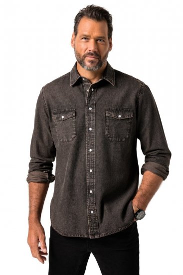 JP1880 Denim Shirt Flexnamic Dark Brown - Marškiniai - Marškiniai - 2XL-8XL