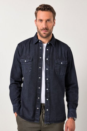 JP1880 Denim Shirt Flexnamic Long Sleeve Navy - Marškiniai - Marškiniai - 2XL-8XL