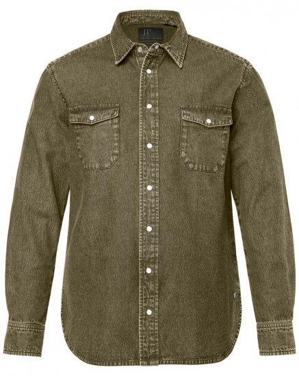 JP1880 Denim Shirt Long Sleeve Olive Green - Marškiniai - Marškiniai - 2XL-8XL