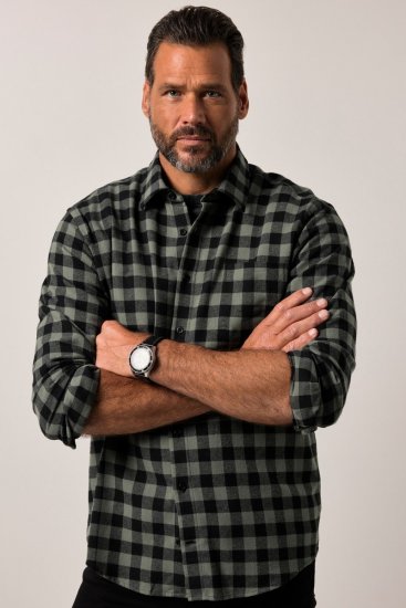 JP1880 Checked Flannel Shirt Long Sleeve Eucalyptus Green - Marškiniai - Marškiniai - 2XL-8XL