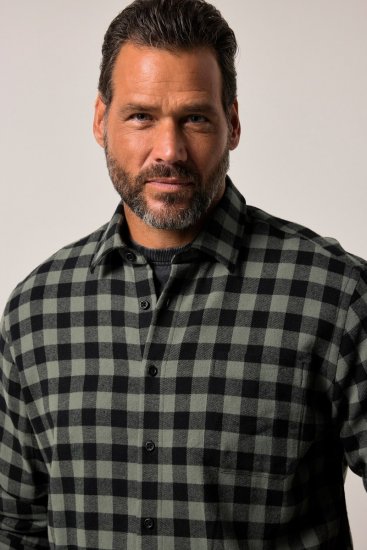 JP1880 Checked Flannel Shirt Long Sleeve Eucalyptus Green - Marškiniai - Marškiniai - 2XL-8XL