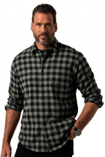 JP1880 Checked Flannel Shirt Long Sleeve Eucalyptus Green - Marškiniai - Marškiniai - 2XL-8XL
