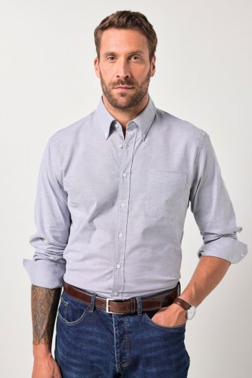 JP1880 Oxford Shirt Flexnamic Long Sleeve Grey - Marškiniai - Marškiniai - 2XL-8XL