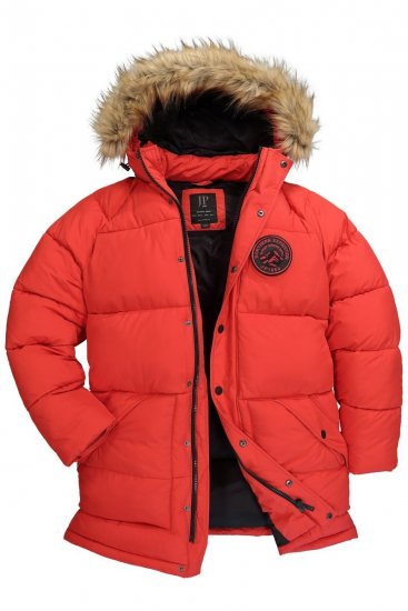 JP1880 Parka Quilted Faux Fur Hood Red - Didelės vyriškos striukės - Didelės vyriškos striukės