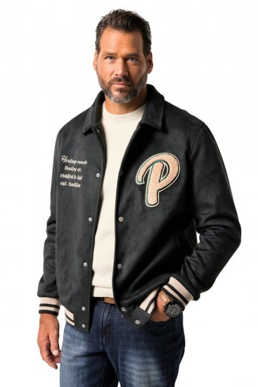 JP1880 Blouson Velour with Chest Embroidery Dark Green - Didelės vyriškos striukės - Didelės vyriškos striukės