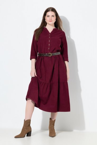 Ulla Popken 843383 Velvetinė suknelė su 3/4 rankovėmis Vyno raudona - Maxi suknelės - Maxi suknelės didesniems dydžiams