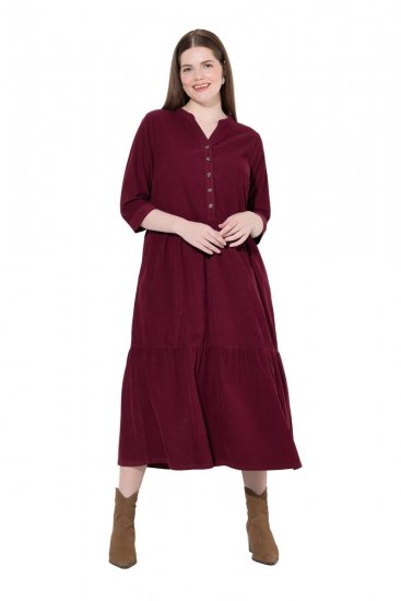 Ulla Popken 843383 Velvetinė suknelė su 3/4 rankovėmis Vyno raudona - Maxi suknelės - Maxi suknelės didesniems dydžiams