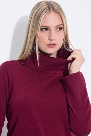 Ulla Popken 843627 Megzta suknelė ilgomis rankovėmis su aukšta apykakle Vyno raudona - Midi suknelės - Moteriškos midi suknelės didesniais dydžiais