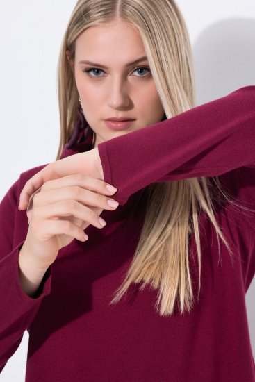 Ulla Popken 843627 Megzta suknelė ilgomis rankovėmis su aukšta apykakle Vyno raudona - Midi suknelės - Moteriškos midi suknelės didesniais dydžiais