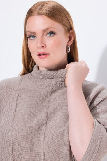 Ulla Popken 844996 Rantytas merino pončas su aukšta apykakle Šviesiai ruda - Pončai ir pelerinos - 