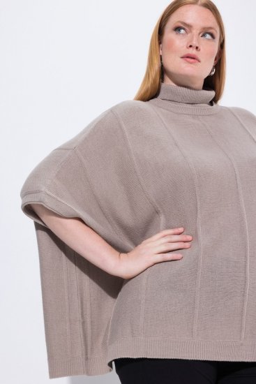 Ulla Popken 844996 Rantytas merino pončas su aukšta apykakle Šviesiai ruda - Pončai ir pelerinos - 