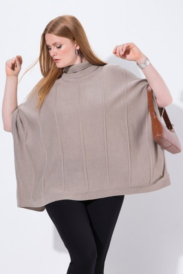 Ulla Popken 844996 Rantytas merino pončas su aukšta apykakle Šviesiai ruda - Pončai ir pelerinos - 