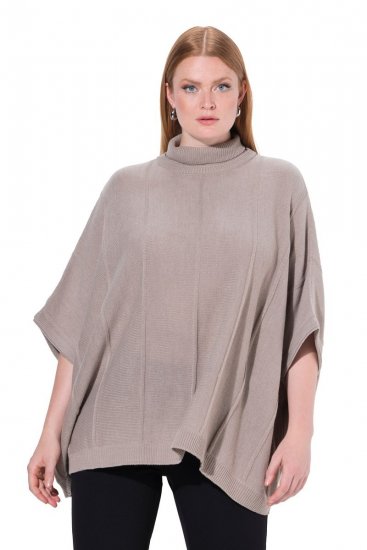 Ulla Popken 844996 Rantytas merino pončas su aukšta apykakle Šviesiai ruda - Pončai ir pelerinos - 
