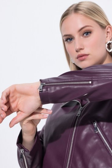 Ulla Popken 845121 Dirbtinės odos baikerio striukė Slyvų - Striukės - Didelių dydžių striukės moterims
