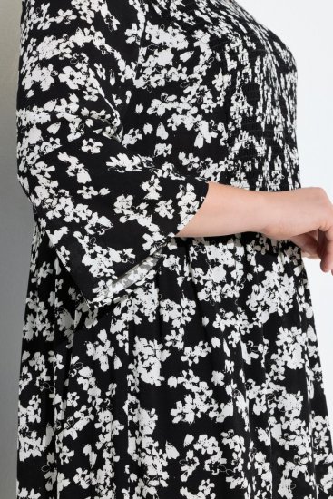 Ulla Popken 845825 Gėlėta midi suknelė su 3/4 rankovėmis Juoda - Midi suknelės - Moteriškos midi suknelės didesniais dydžiais