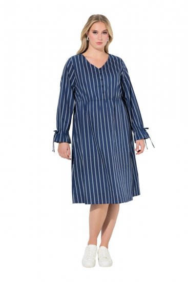 Ulla Popken 845863 Dryžuota suknelė su V formos iškirpte Tamsiai mėlyna - Suknelės - Suknelės visiems dydžiams