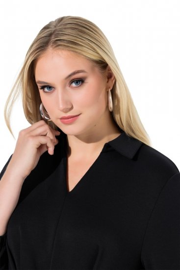 Ulla Popken 846373 Midi suknelė su rišamu diržu Juoda - Midi suknelės - Moteriškos midi suknelės didesniais dydžiais