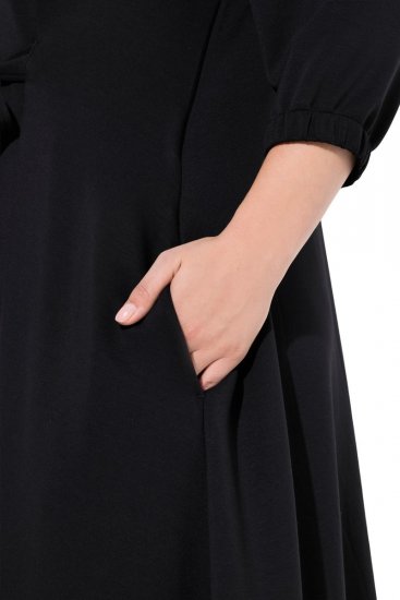 Ulla Popken 846373 Midi suknelė su rišamu diržu Juoda - Midi suknelės - Moteriškos midi suknelės didesniais dydžiais