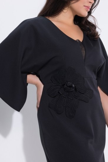 Ulla Popken 847909 Gėlėta midi suknelė Juoda - Midi suknelės - Moteriškos midi suknelės didesniais dydžiais