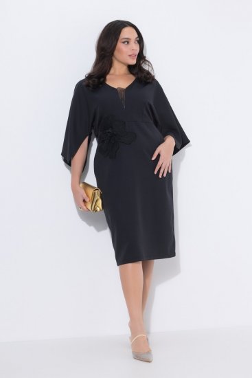 Ulla Popken 847909 Gėlėta midi suknelė Juoda - Midi suknelės - Moteriškos midi suknelės didesniais dydžiais