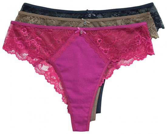 Ulla Popken 848522 Stringai su nėriniais 3 vnt. Tamsiai violetinė - Kelnaitės - 