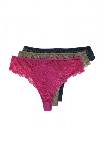 Ulla Popken 848522 Stringai su nėriniais 3 vnt. Tamsiai violetinė - Kelnaitės - 