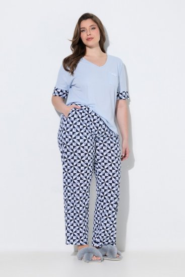 Ulla Popken 849850 Pižama su langeliais Šviesiai mėlyna - Pižama/Loungewear - 