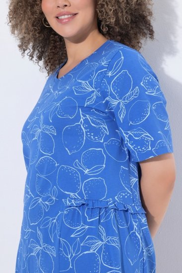 Ulla Popken 850204 Raštuota marškinėlių tipo suknelė su volanais Mėlyna - Džersio suknelės - 