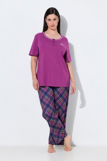 Ulla Popken 850864 3 dalių pižamos komplektas su langeliais Violetinė - Pižama/Loungewear - 