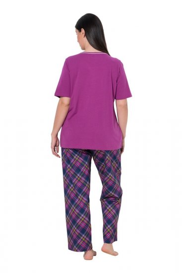 Ulla Popken 850864 3 dalių pižamos komplektas su langeliais Violetinė - Pižama/Loungewear - 