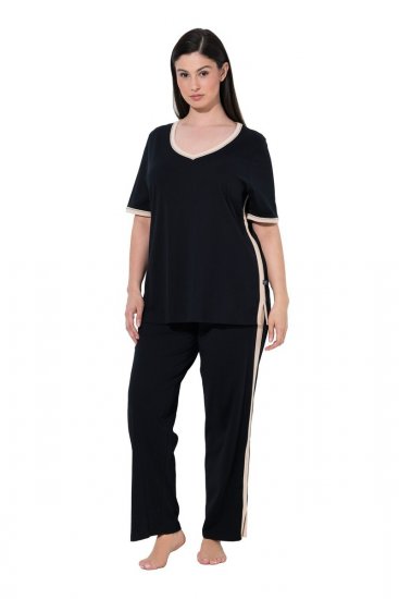 Ulla Popken 851245 Pižama su juostelėmis Juoda - Pižama/Loungewear - 