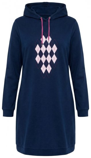 Ulla Popken 851749 Namų suknelė su langeliais ir gobtuvu Tamsiai mėlyna - Pižama/Loungewear - 