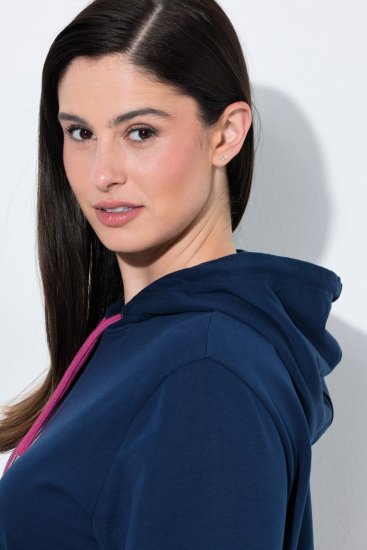Ulla Popken 851749 Namų suknelė su langeliais ir gobtuvu Tamsiai mėlyna - Pižama/Loungewear - 