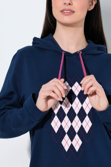 Ulla Popken 851749 Namų suknelė su langeliais ir gobtuvu Tamsiai mėlyna - Pižama/Loungewear - 
