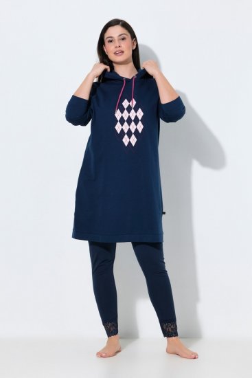 Ulla Popken 851749 Namų suknelė su langeliais ir gobtuvu Tamsiai mėlyna - Pižama/Loungewear - 