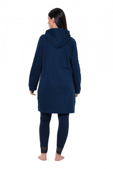 Ulla Popken 851749 Namų suknelė su langeliais ir gobtuvu Tamsiai mėlyna - Pižama/Loungewear - 