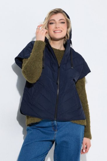 Ulla Popken 851785 Oversize dygsniuota liemenė su gobtuvu Tamsiai mėlyna - Liemenės - 
