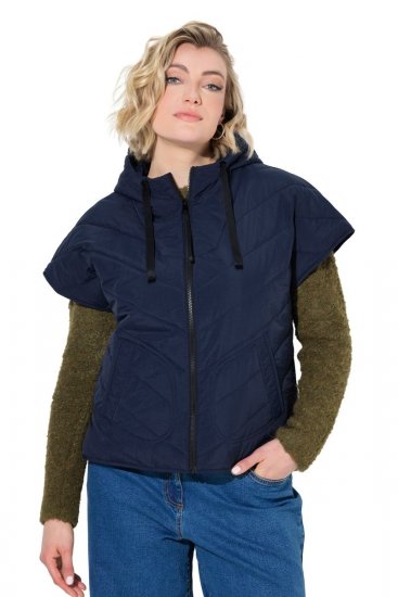 Ulla Popken 851785 Oversize dygsniuota liemenė su gobtuvu Tamsiai mėlyna - Liemenės - 