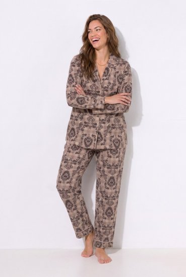Ulla Popken 852649 Pižama su raštu ir marškinių apykakle Ruda - Pižama/Loungewear - 