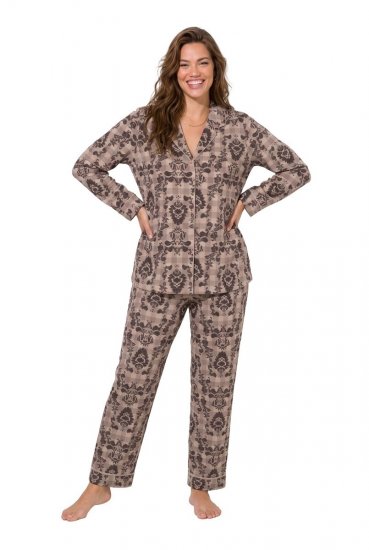 Ulla Popken 852649 Pižama su raštu ir marškinių apykakle Ruda - Pižama/Loungewear - 