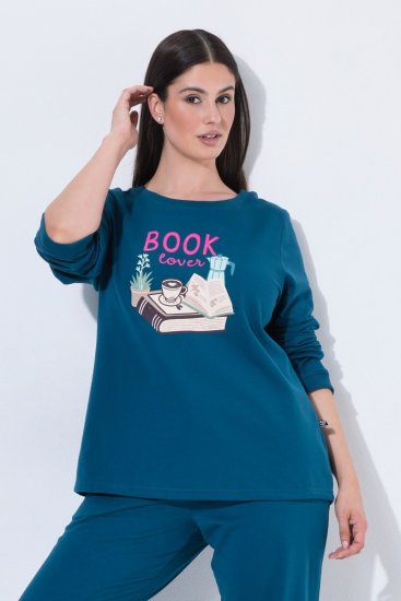 Ulla Popken 852710 Namų megztinis ilgomis rankovėmis Petrolio - Pižama/Loungewear - 