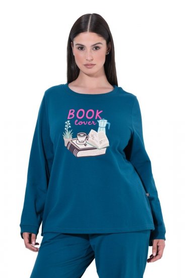 Ulla Popken 852710 Namų megztinis ilgomis rankovėmis Petrolio - Pižama/Loungewear - 