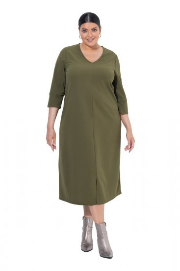 Ulla Popken 853510 Midi suknelė su kišenėmis Chaki - Midi suknelės - Moteriškos midi suknelės didesniais dydžiais