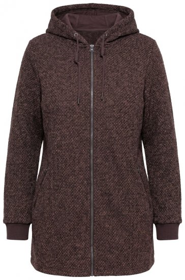 Ulla Popken 853577 Megzta fliso striukė su gobtuvu ir užrašu Mahagonio ruda - Fleece apranga - 