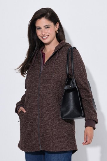 Ulla Popken 853577 Megzta fliso striukė su gobtuvu ir užrašu Mahagonio ruda - Fleece apranga - 