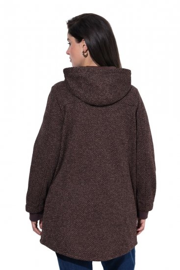 Ulla Popken 853577 Megzta fliso striukė su gobtuvu ir užrašu Mahagonio ruda - Fleece apranga - 