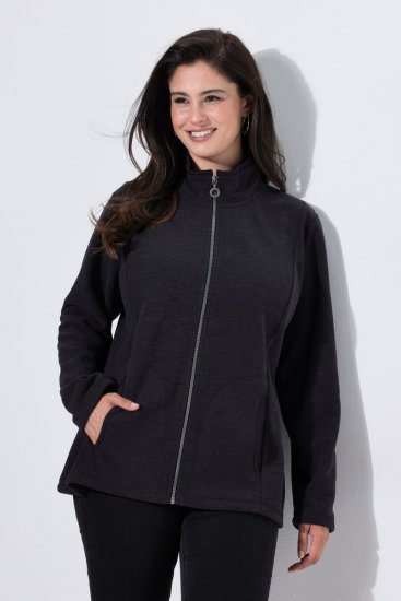 Ulla Popken 853668 Flisinė striukė su stačia apykakle Juoda - Fleece apranga - 