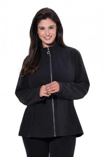 Ulla Popken 853668 Flisinė striukė su stačia apykakle Juoda - Fleece apranga - 