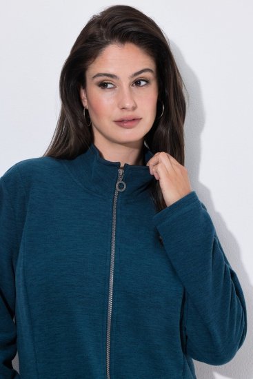 Ulla Popken 853668 Flisinė striukė su stačia apykakle Petrolio - Fleece apranga - 