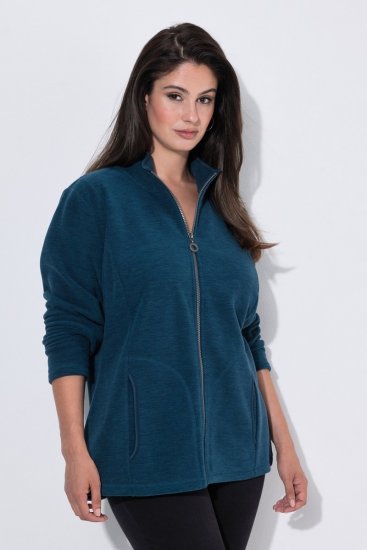 Ulla Popken 853668 Flisinė striukė su stačia apykakle Petrolio - Fleece apranga - 